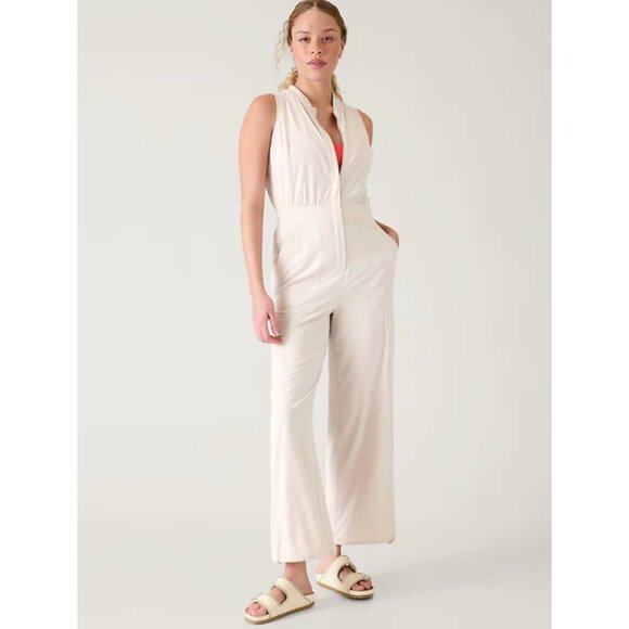 Athleta Pants - New Athleta 6 Brooklyn Utility Jumpsuit Abalone White Size 6